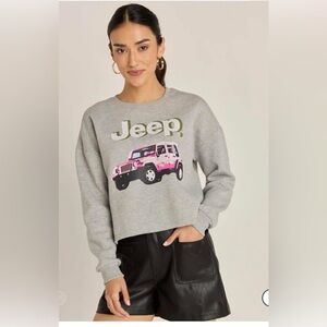 NWT Francesca’s Jeep crewneck gray sweatshirt pink jeep